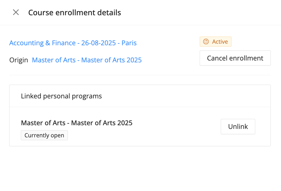 course enrollment details in Eduframe
