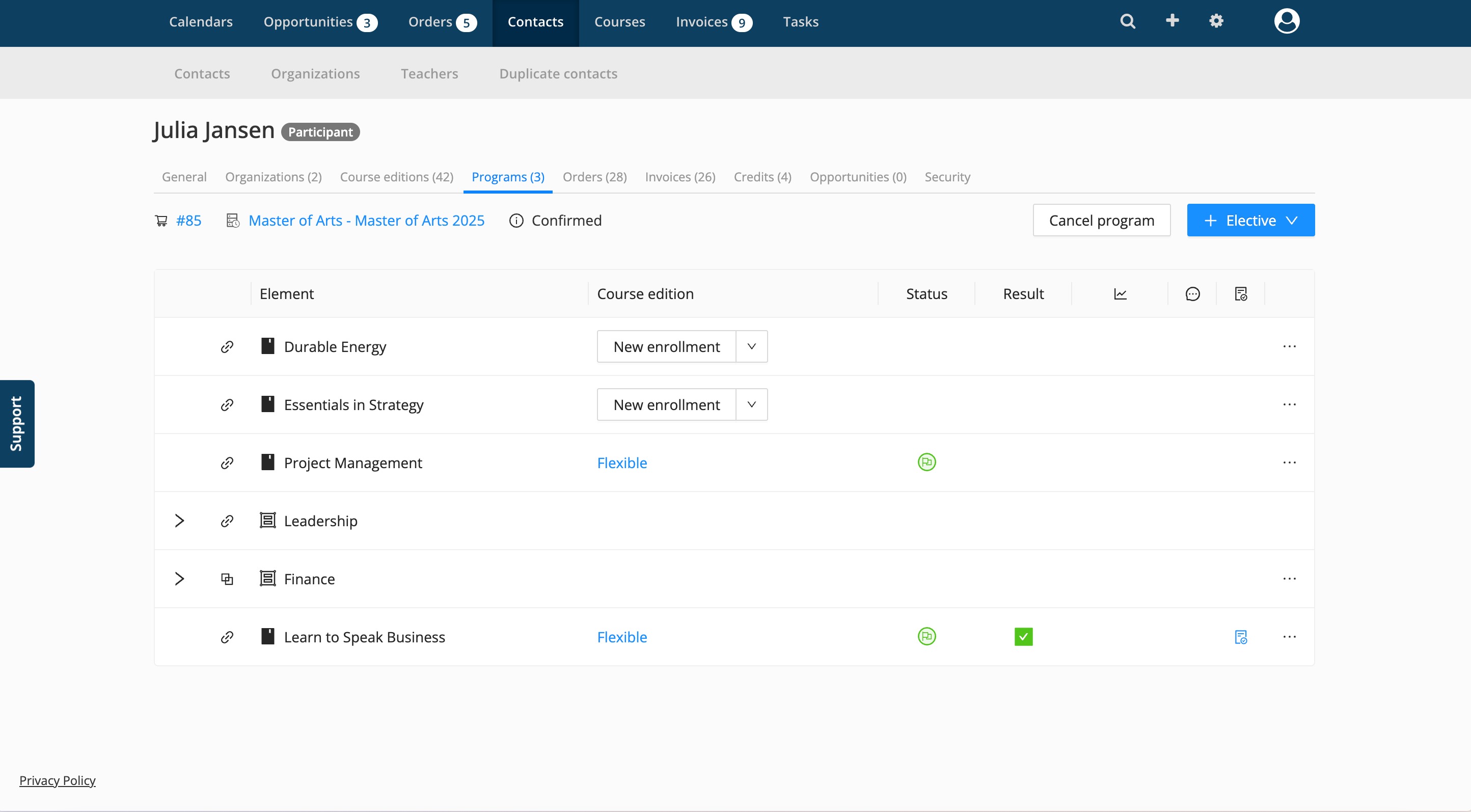 personalized program and its progress overview
