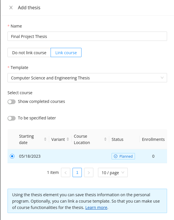 link courses and grading to a thesis element