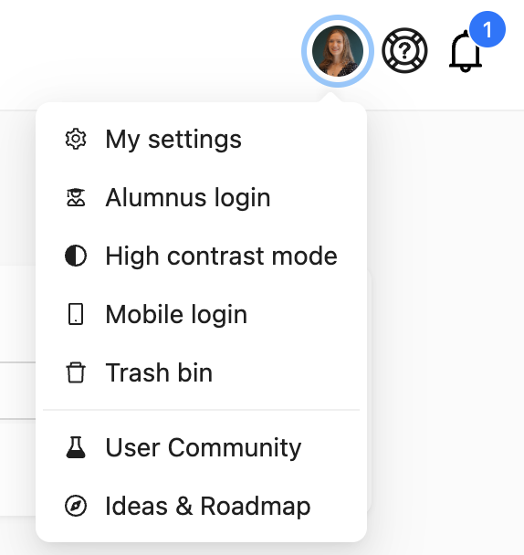 My settings via the user menu