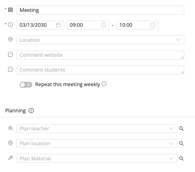 fill in meeting details of an individual meeting