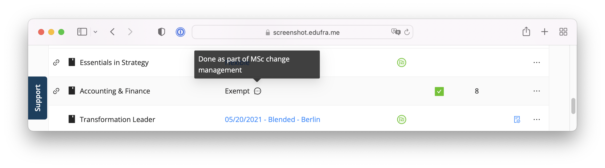 document exemption details in Eduframe