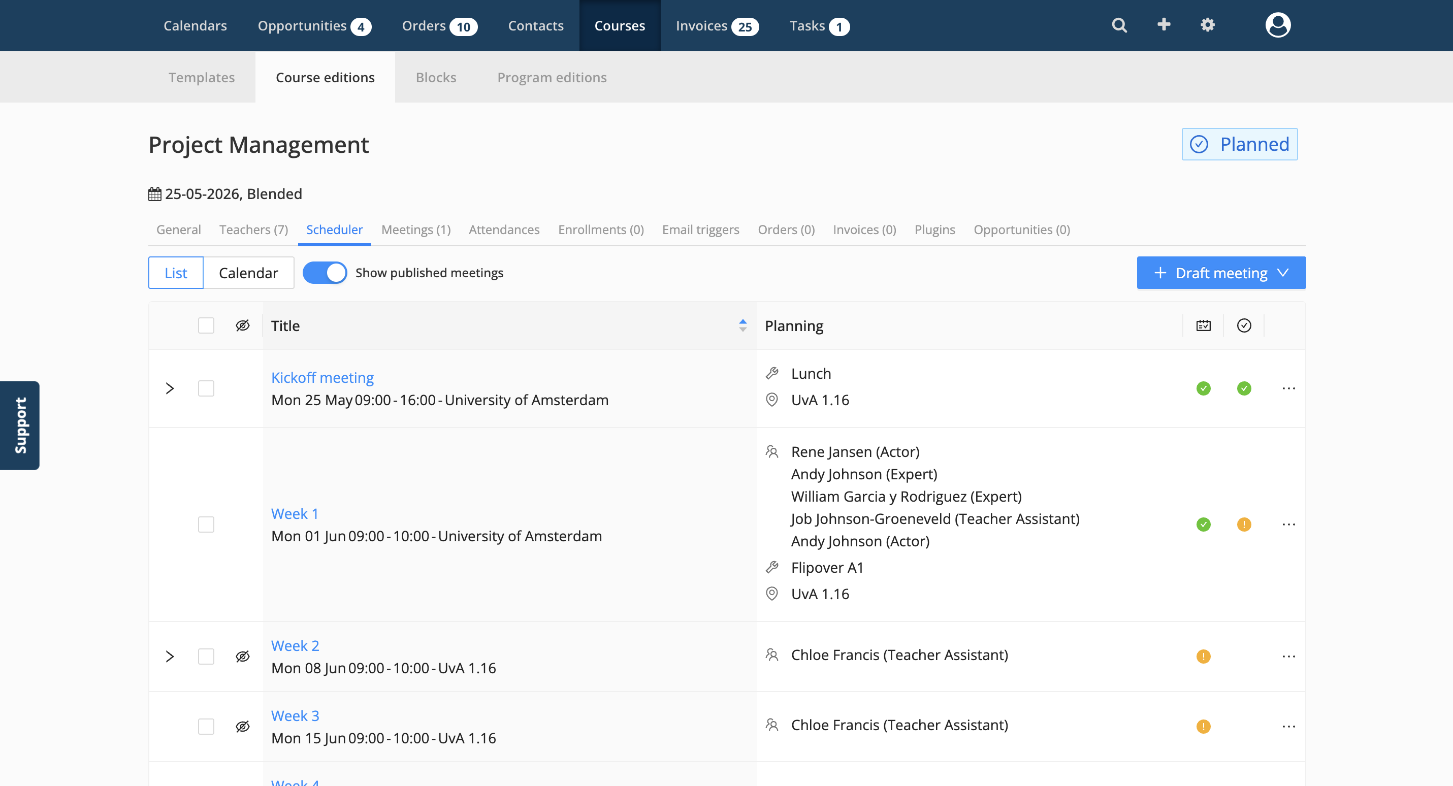 overview of course edition scheduler