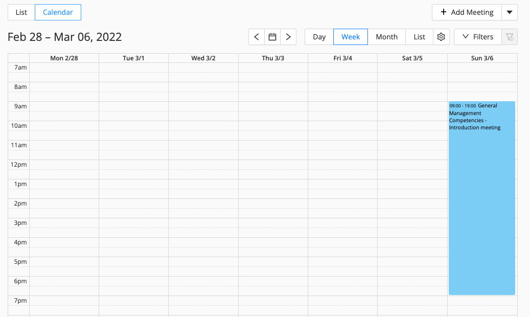 calendar view of meetings in Eduframe
