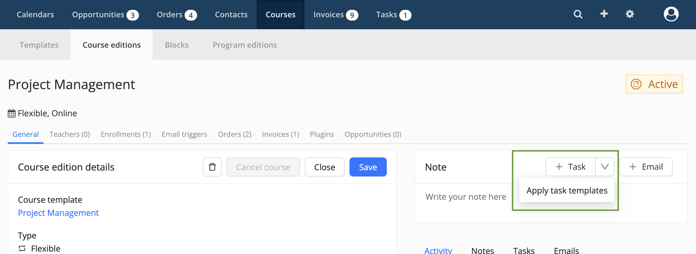 apply task templates on course edition level