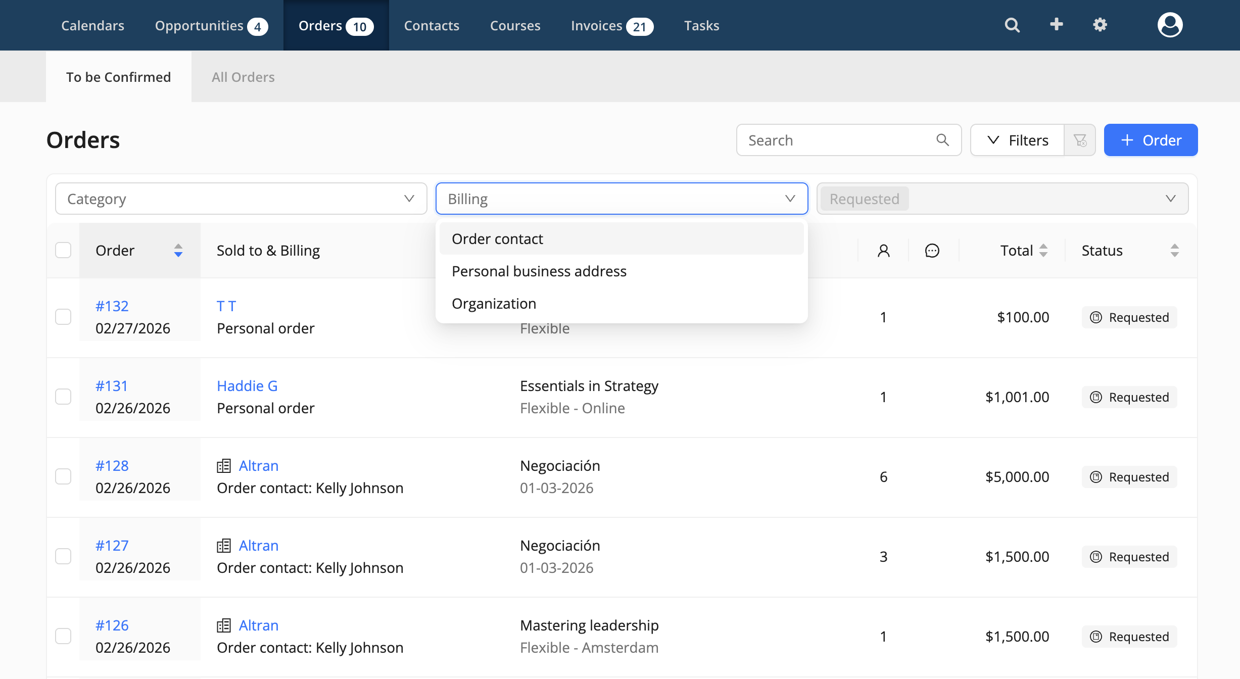 new order is placed using a newly created business invoice address