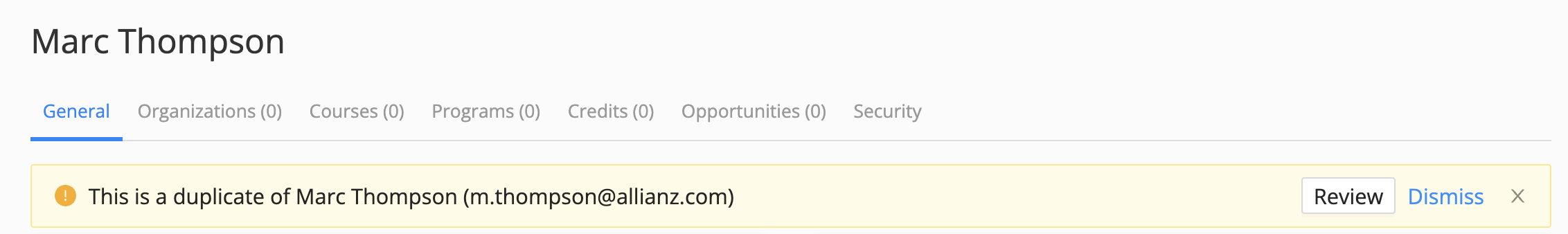 warning of duplicate contact on contact level