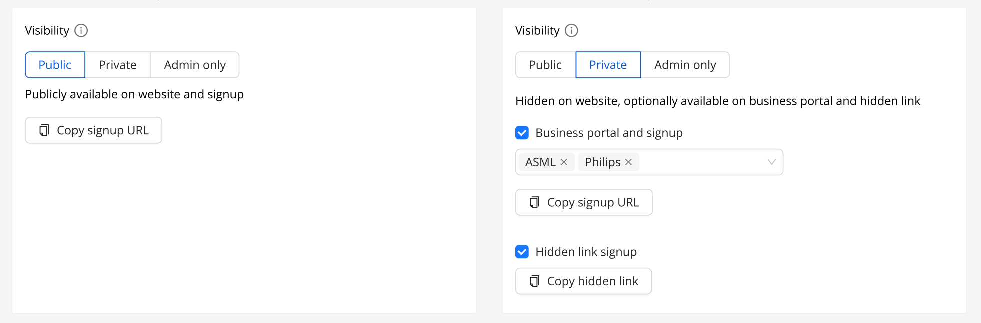 visibility on website of a private product