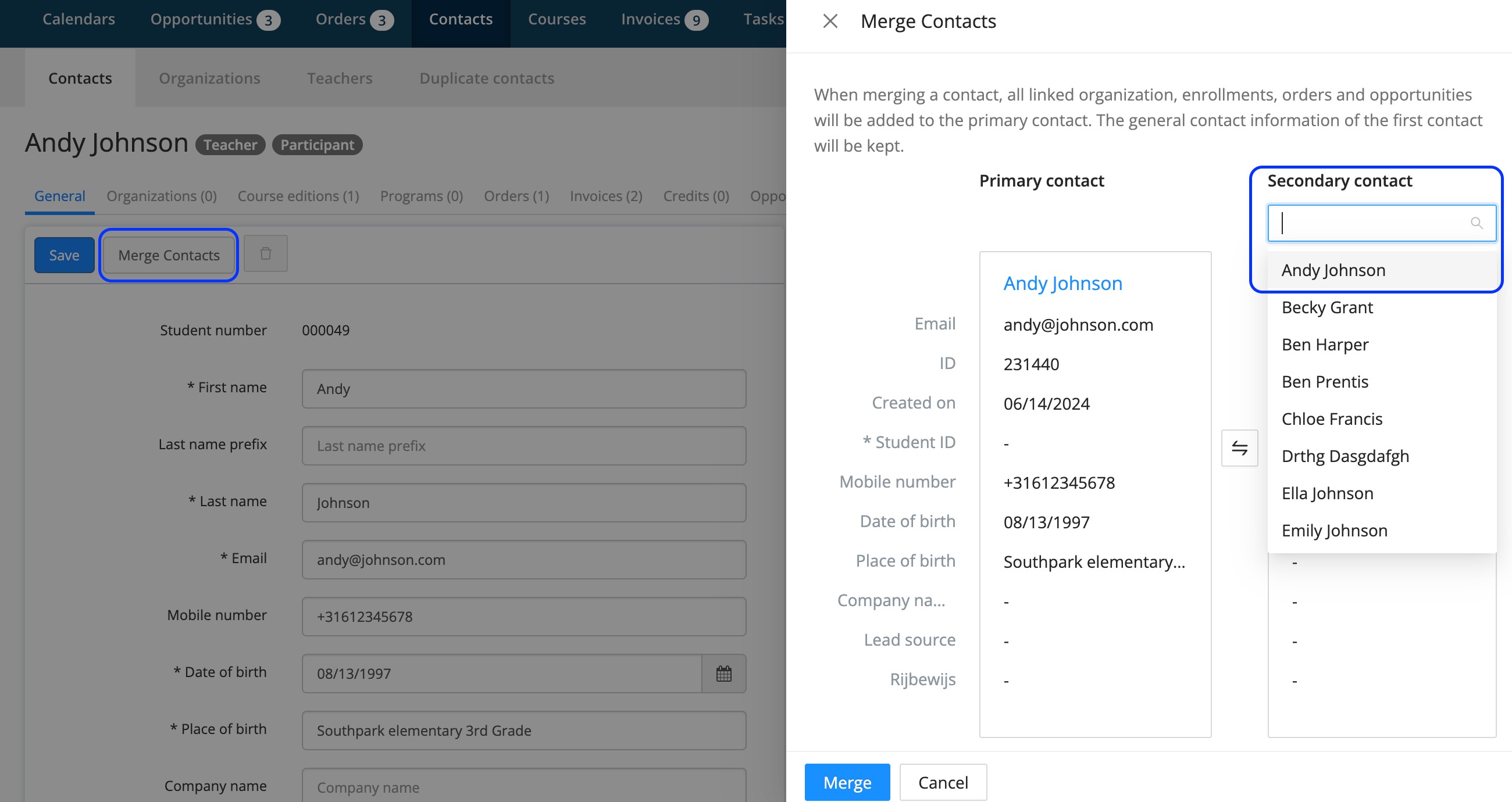 merge contacts manually
