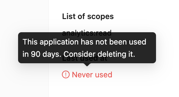 Warning for inactive API apps