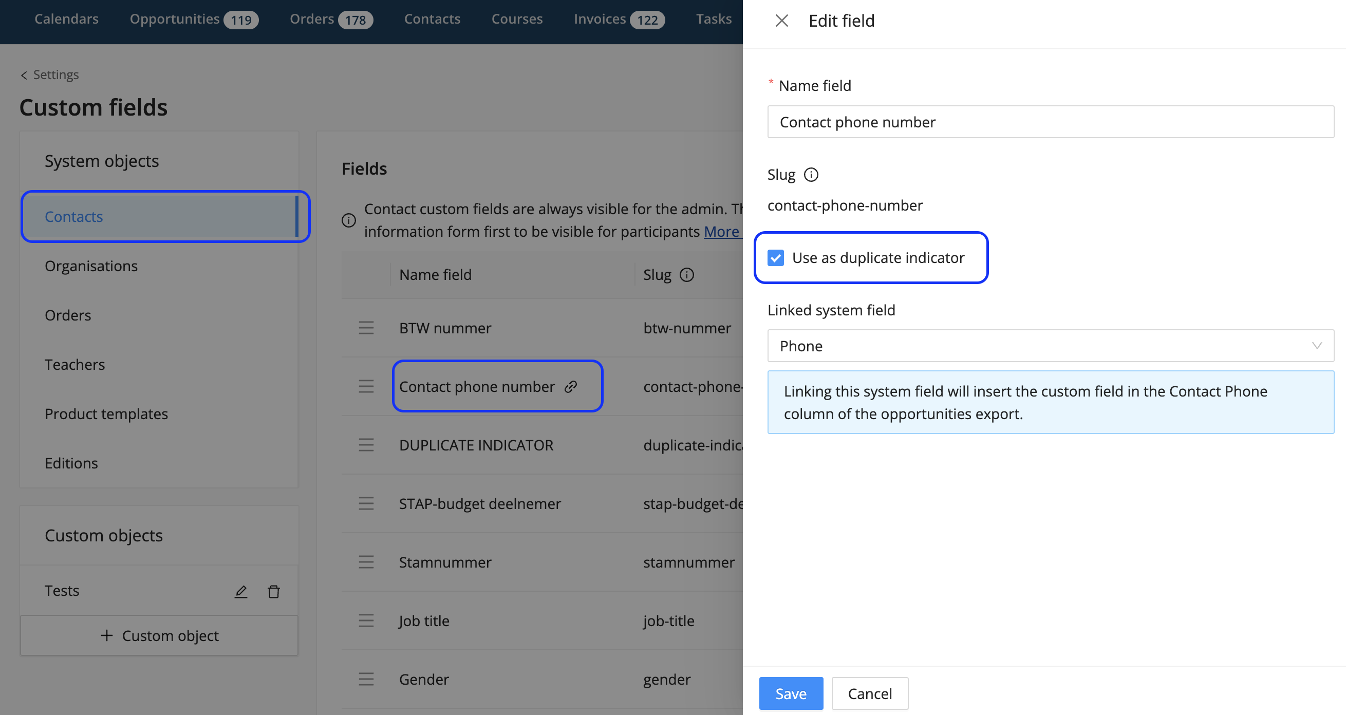 set duplicate indicator on custom field level