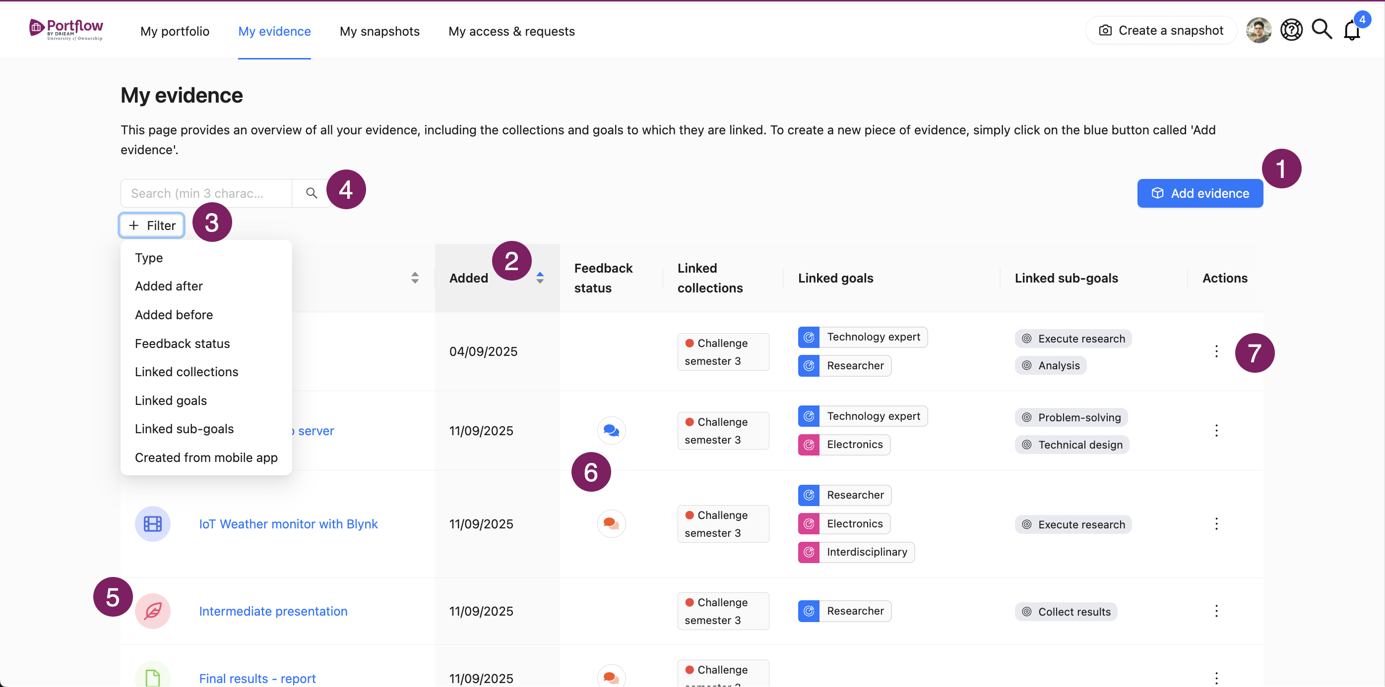 my evidence.png My Evidence page