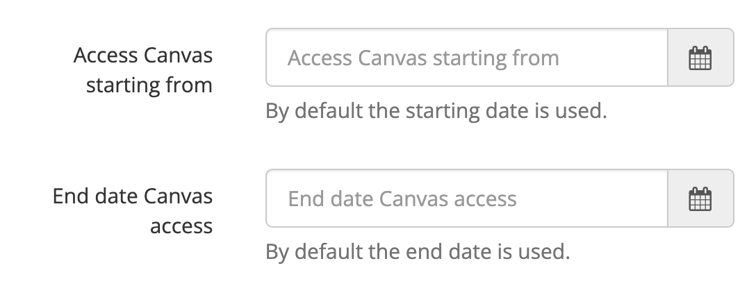 canvas access for a course, start and end date