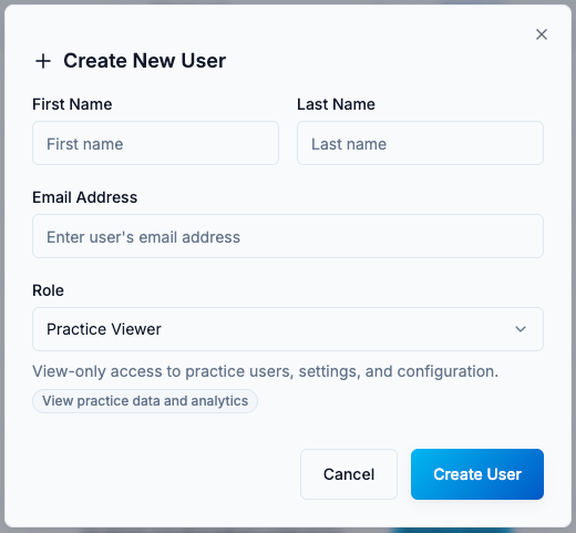 The Create New User dialog