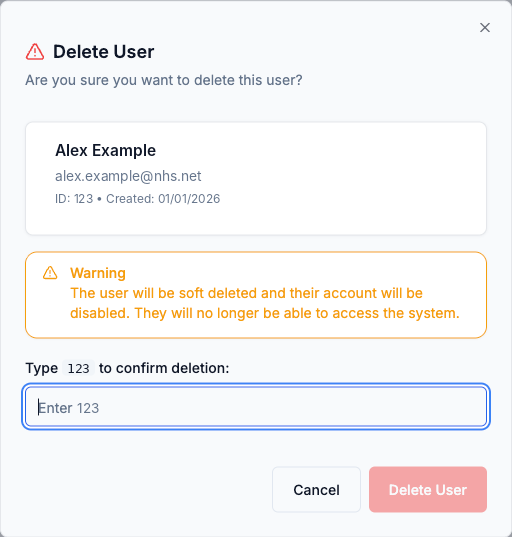 The Delete User dialog